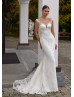 Cap Sleeves Ivory Lace Tulle V Back Chic Wedding Dress
